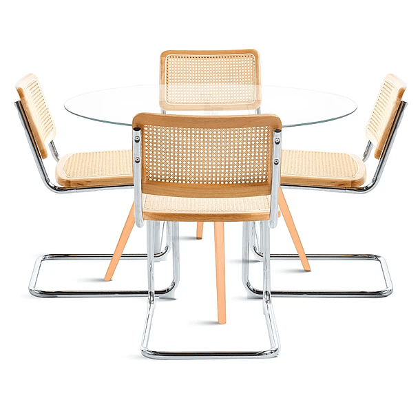 Comedor Mesa Eames 80cm redonda vidrio + 4 Sillas Breuer Madera 1