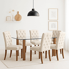 Comedor Mesa de Vidrio Quadra 120x80 + 6 Silla de Acolchada Madera Elegance 2