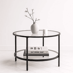 Mesa de Centro Orbe con Vidrio y Metal Negro