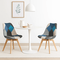 Pack de 2 Sillas Eames Patchwork Acolchada Tela Wood - Celeste