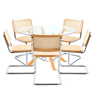 Comedor Mesa redonda de vidrio Cross 120cm + 5 Sillas Breuer madera 1