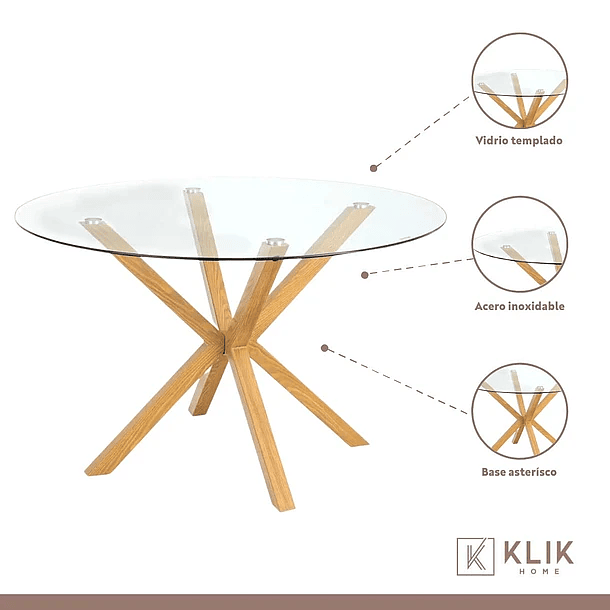 Comedor Mesa redonda de vidrio Cross 120cm + 5 Sillas Breuer madera 4