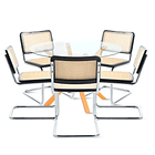 Comedor Mesa redonda de vidrio Cross 120cm + 5 Sillas Breuer madera - Negras 1