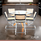 Comedor Mesa redonda de vidrio Cross 120cm + 5 Sillas Breuer madera - Negras 2