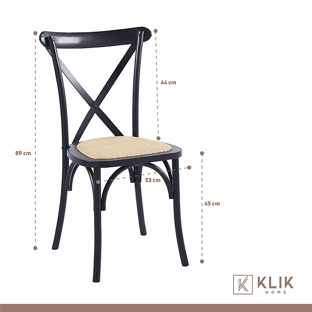 Comedor Mesa Color Madera y Metal Cross 140x90 + 6 Sillas Crossback Madera Rattan Negra 6