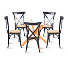 Comedor redonda de vidrio Cross 120cm + 5 Silla Crossback Madera Negra 1