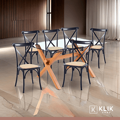 Comedor mesa de vidrio cross 140x90 + 6 sillas Crossback Madera Negras