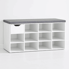 Banco Zapatero Blanco con Cojín y 10 Compartimentos