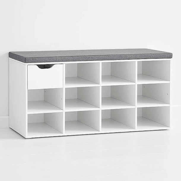 Banco Zapatero Blanco con Cojín y 10 Compartimentos 1