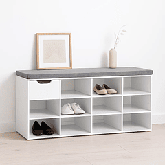 Banco Zapatero Blanco con Cojín y 10 Compartimentos