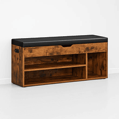 Banco Zapatero de Madera Rústica con Asiento Acolchado y Baúl de Almacenaje