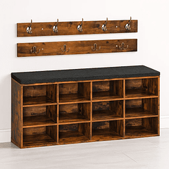 Banco Organizador con Zapatero y Percheros Rústicos