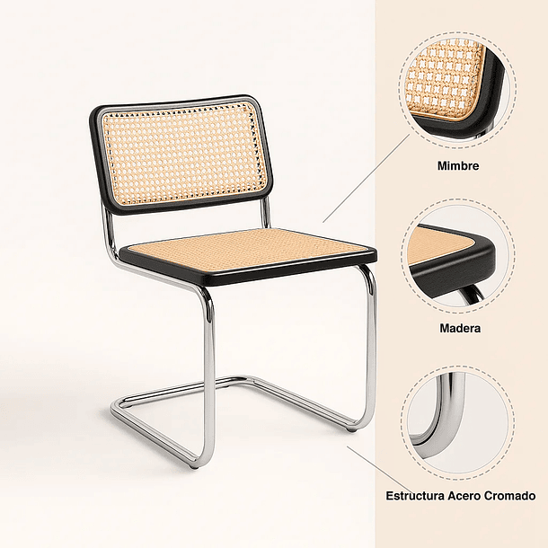 Pack de 2 Sillas Breuer Madera y Rattan - Negras 5