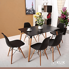 Comedor Mesa Rectangular Negra + 6 Sillas Eames Negras