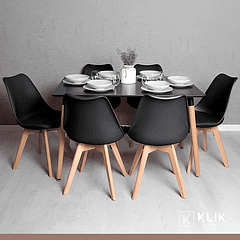 Comedor Mesa Rectangular Negra + 6 Sillas Tulip Negras