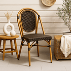 Silla de Exterior Estilo Francés con Marco Dorado y Ratán Oscuro 3