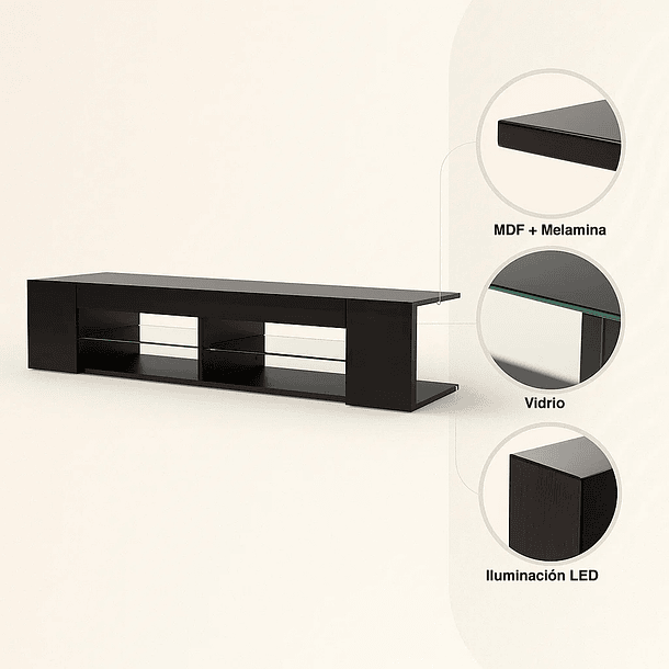 Mueble de TV Moderno Negro con Luces LED y Compartimentos 5