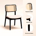 Pack de 2 Sillas de Comedor con Respaldo de Ratán y Asiento Tapizado - Beige 5