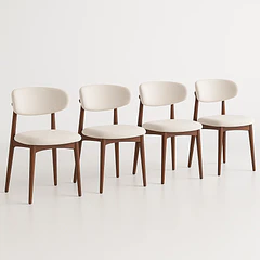 Pack de 4 Sillas Bear de Tela con Patas Metálicas Madera - Crema