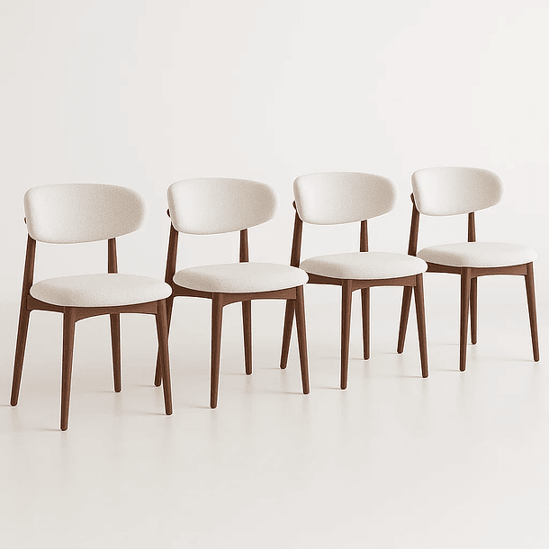 Pack de 4 Sillas Bear de Tela con Patas Metálicas Madera - Crema 1