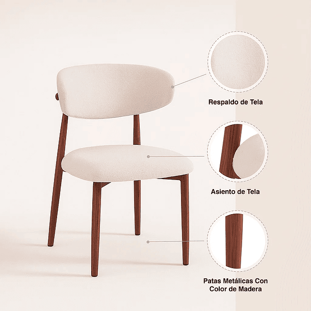 Silla Bear de Tela con Patas Metálicas Madera - Crema 5