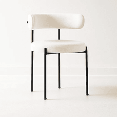 Silla Teddy de Tela con Patas Metálicas Negras - Crema