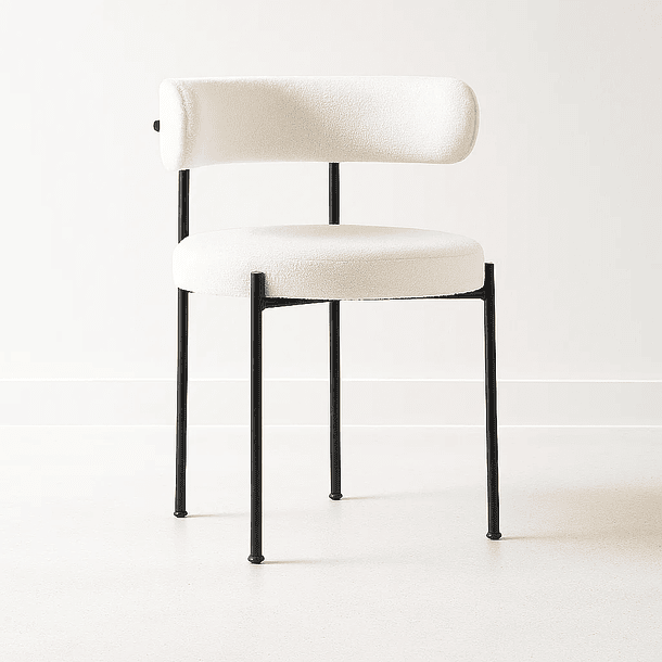 Silla Teddy de Tela con Patas Metálicas Negras - Crema 1