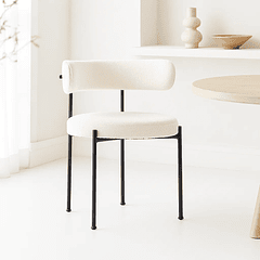 Silla Teddy de Tela con Patas Metálicas Negras - Crema