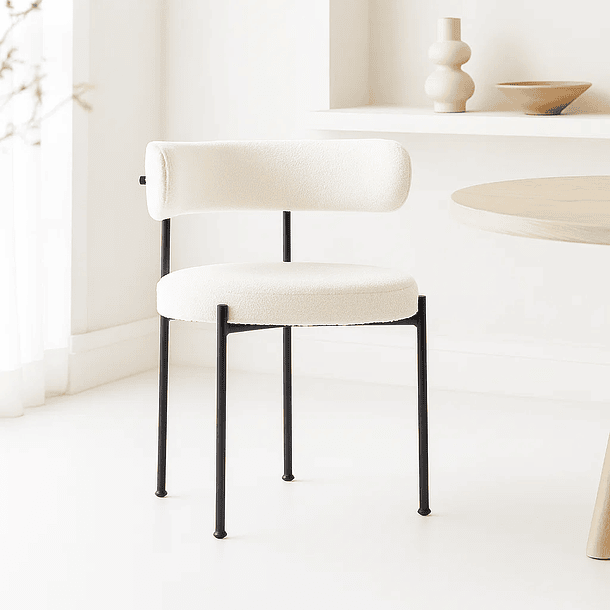 Silla Teddy de Tela con Patas Metálicas Negras - Crema 2