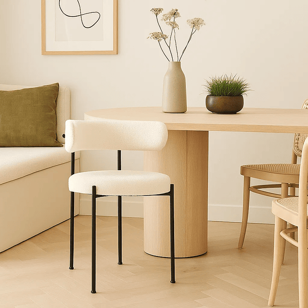 Silla Teddy de Tela con Patas Metálicas Negras - Crema 3