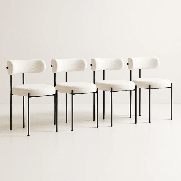 Pack de 4 Sillas Teddy de Tela con Patas Metálicas Negras - Crema 1