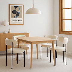 Pack de 4 Sillas Teddy de Tela con Patas Metálicas Negras - Crema