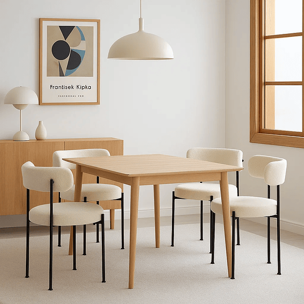 Pack de 4 Sillas Teddy de Tela con Patas Metálicas Negras - Crema 2