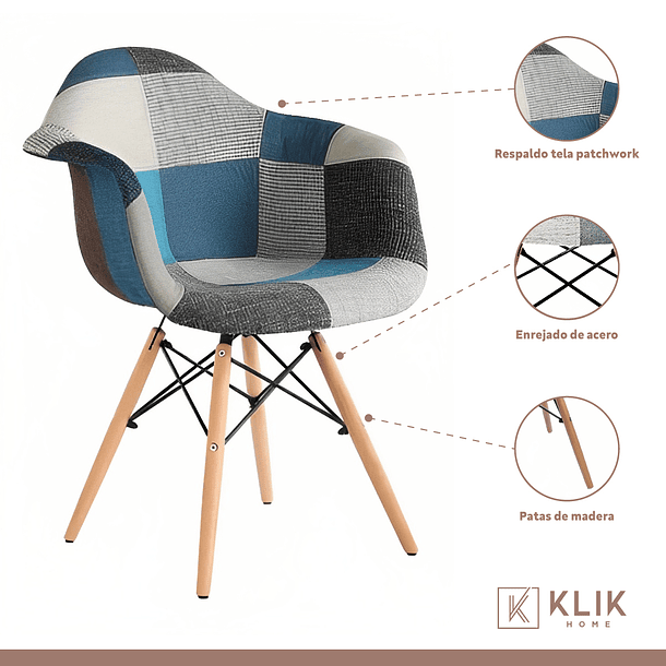 Butaca Sitial Eames Patchwork Acolchado - Celeste 4