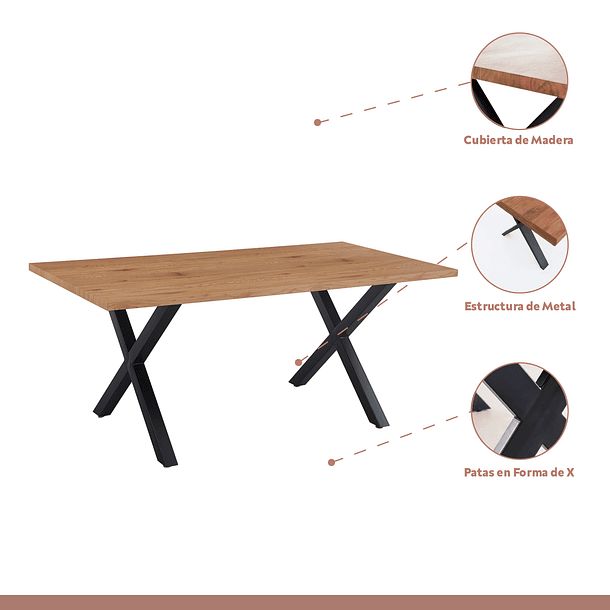 Comedor Color Madera y Metal Cross 180x90 + 8 sillas Tolix con asiento de madera Oscura - Negras 3