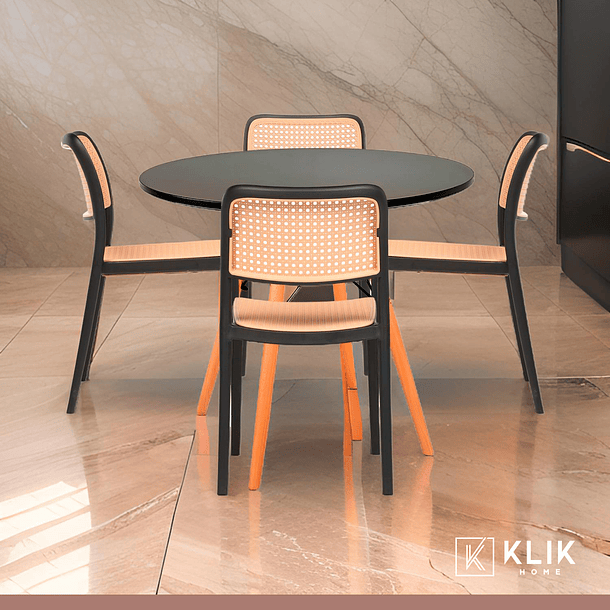 Comedor Eames 80cm redonda Negra + 4 Sillas de Comedor Enrejada 2