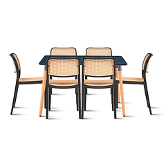 Comedor Mesa 120x80 Rectangular Negra + 6 Sillas de Comedor Enrejada