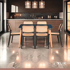 Comedor Mesa 120x80 Rectangular Negra + 6 Sillas de Comedor Enrejada