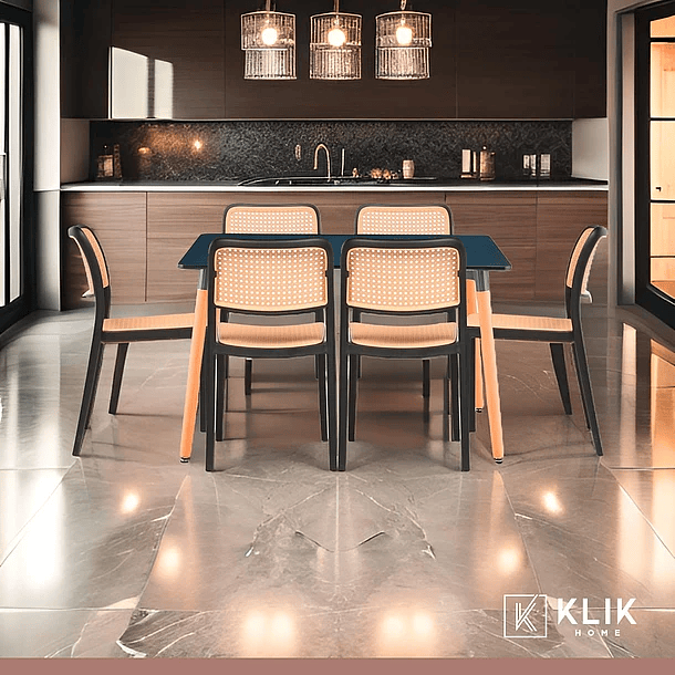 Comedor Mesa 120x80 Rectangular Negra + 6 Sillas de Comedor Enrejada 2