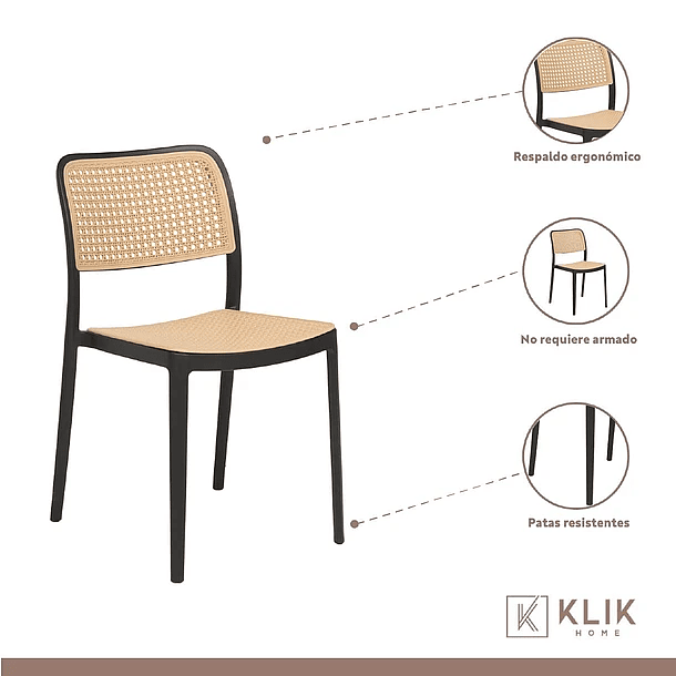 Comedor Mesa 120x80 Rectangular Negra + 6 Sillas de Comedor Enrejada 3