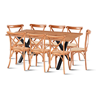 Comedor Mesa Color Madera y Metal Cross 180x90 + 8 Silla Crossback Madera Rattan Natural 1