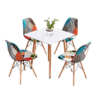 Comedor Mesa Cuadrada Blanca + 4 Sillas Patchwork Tradicionales 1