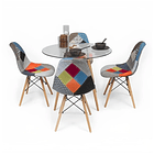 Comedor Mesa Eames Vidrio 80cm + 4 Sillas Eames Patchwork Tradicionales 1