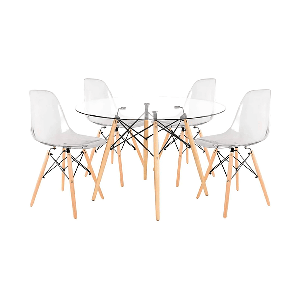 Comedor Mesa Eames de Vidrio 80cm - 4 Sillas Eames transparentes 1