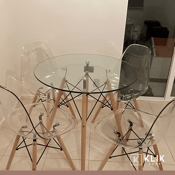 Comedor Mesa Eames de Vidrio 80cm - 4 Sillas Eames transparentes 8