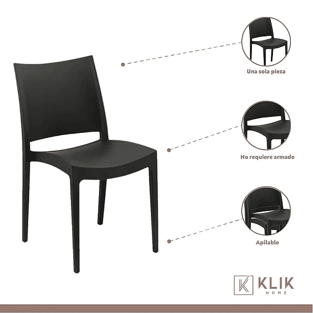 Comedor Mesa Eames de vidrio 100cm + 4 Sillas de terraza exterior - Negras 3