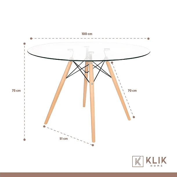 Comedor Mesa Eames de vidrio 100cm + 4 Sillas de terraza exterior - Negras 6