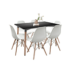 Comedor Mesa Rectangular Negra + 6 Sillas Eames Blancas 1
