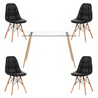 Comedor Mesa Rectangular de Vidrio 120x80 cm + 4 Sillas Buckle Acolchadas Ecocuero Negras 1