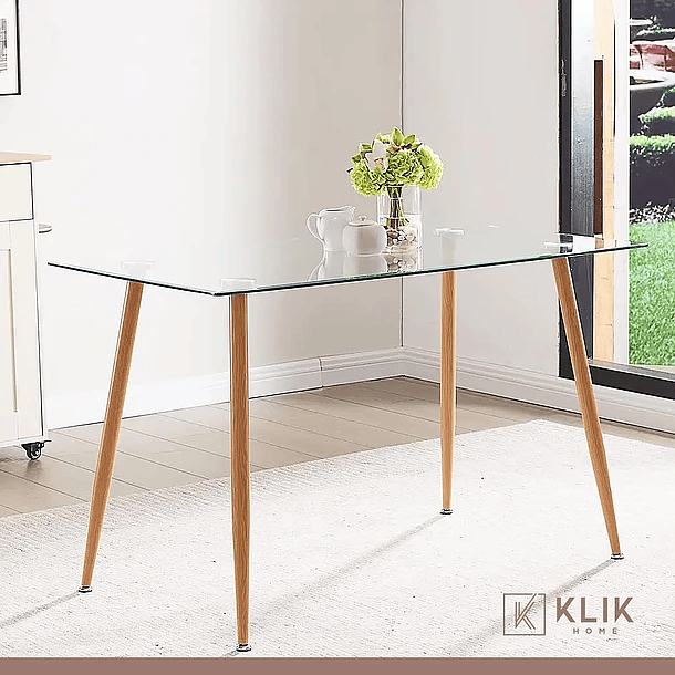 Comedor Mesa Rectangular de Vidrio 120x80 cm + 4 Sillas Buckle Acolchadas Ecocuero Negras 2